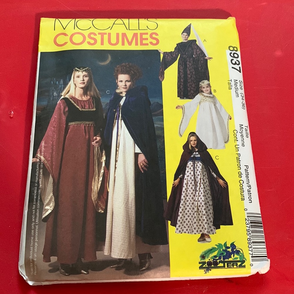 McCall’s children’s, girls, misses Medieval costume pattern